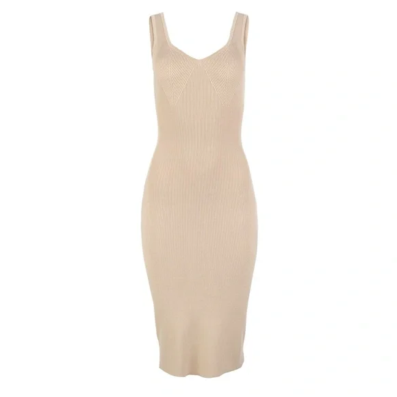 Beige Ribbed-Knit Midi Dress | Color: Cream | Size: S | Annavrabie's Closet Beige Ribbed-Knit Midi Dress | Color: Cream | Size: S | Annavrabie's Closet
